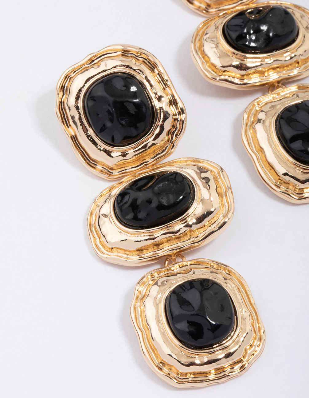 Gold & Black Molten Triple Stone Drop Earrings - Image 2