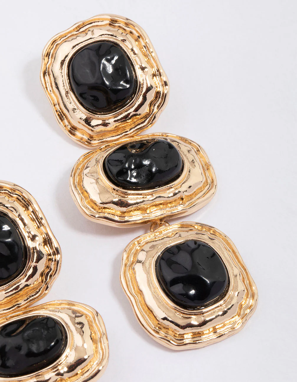Gold & Black Molten Triple Stone Drop Earrings - Image 3