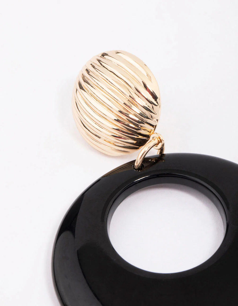 Gold & Black Ribbed Circular Drop Earrings - Image 3