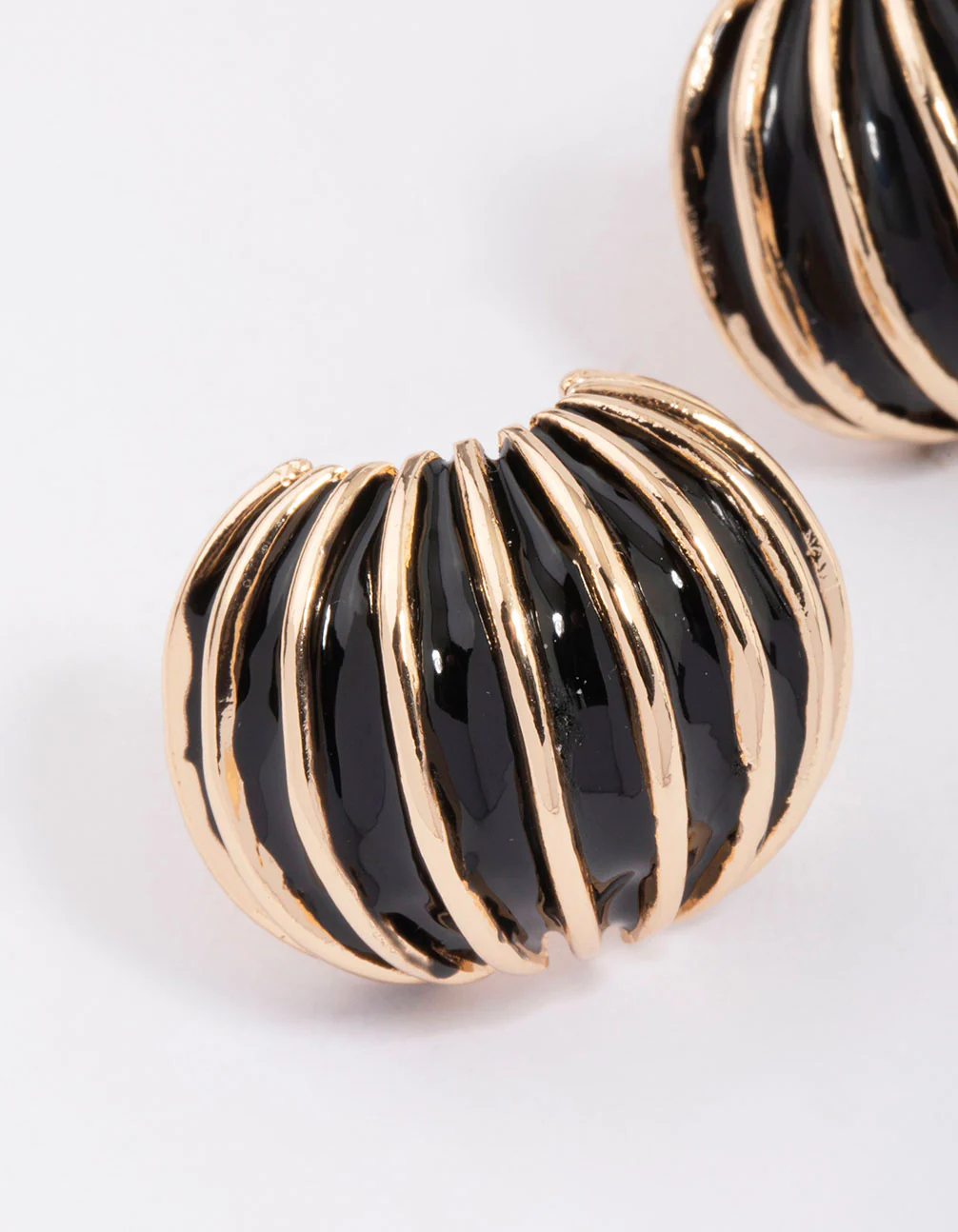 Gold & Black Ribbed Small Stud Earrings - Image 2