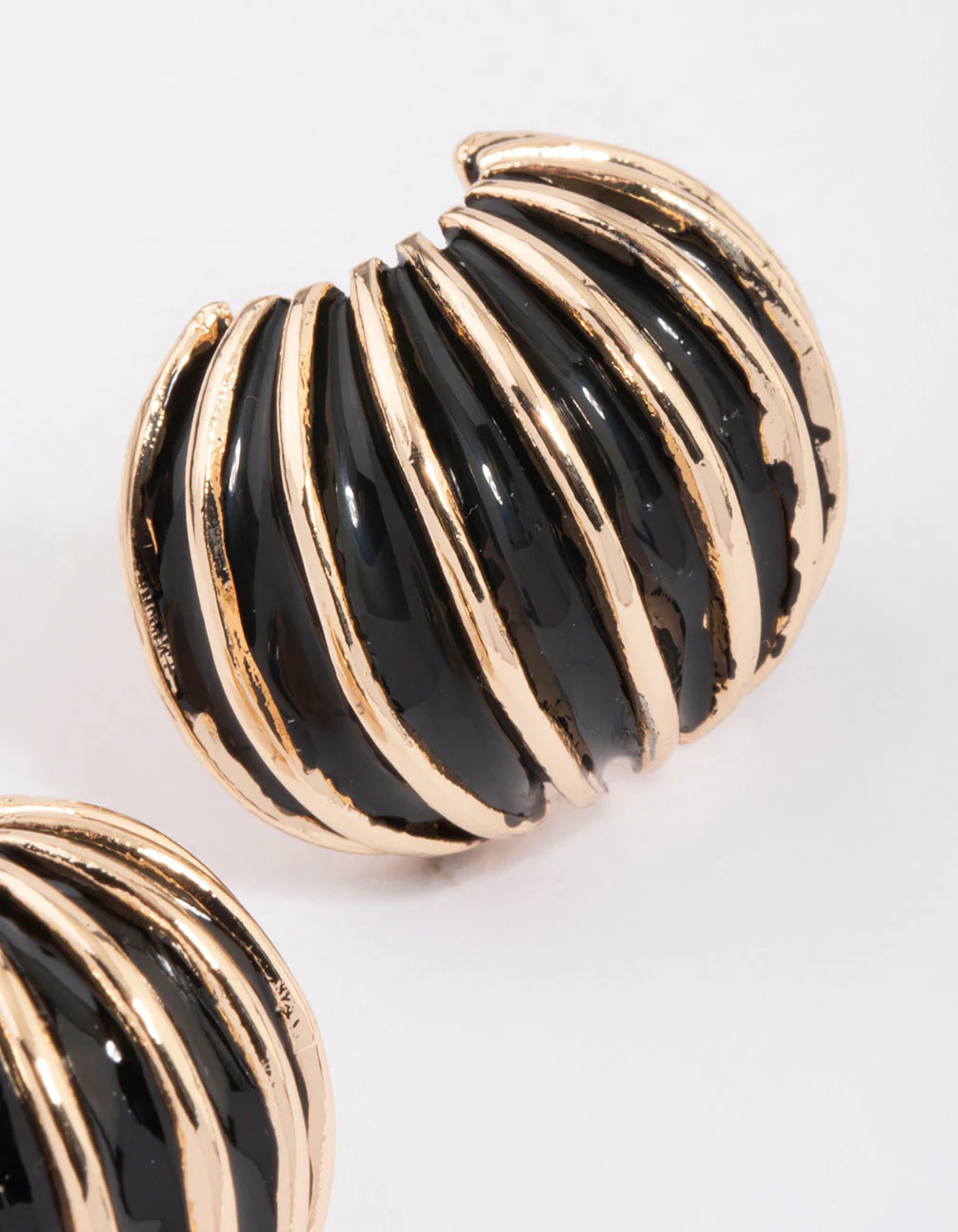 Gold & Black Ribbed Small Stud Earrings - Image 3