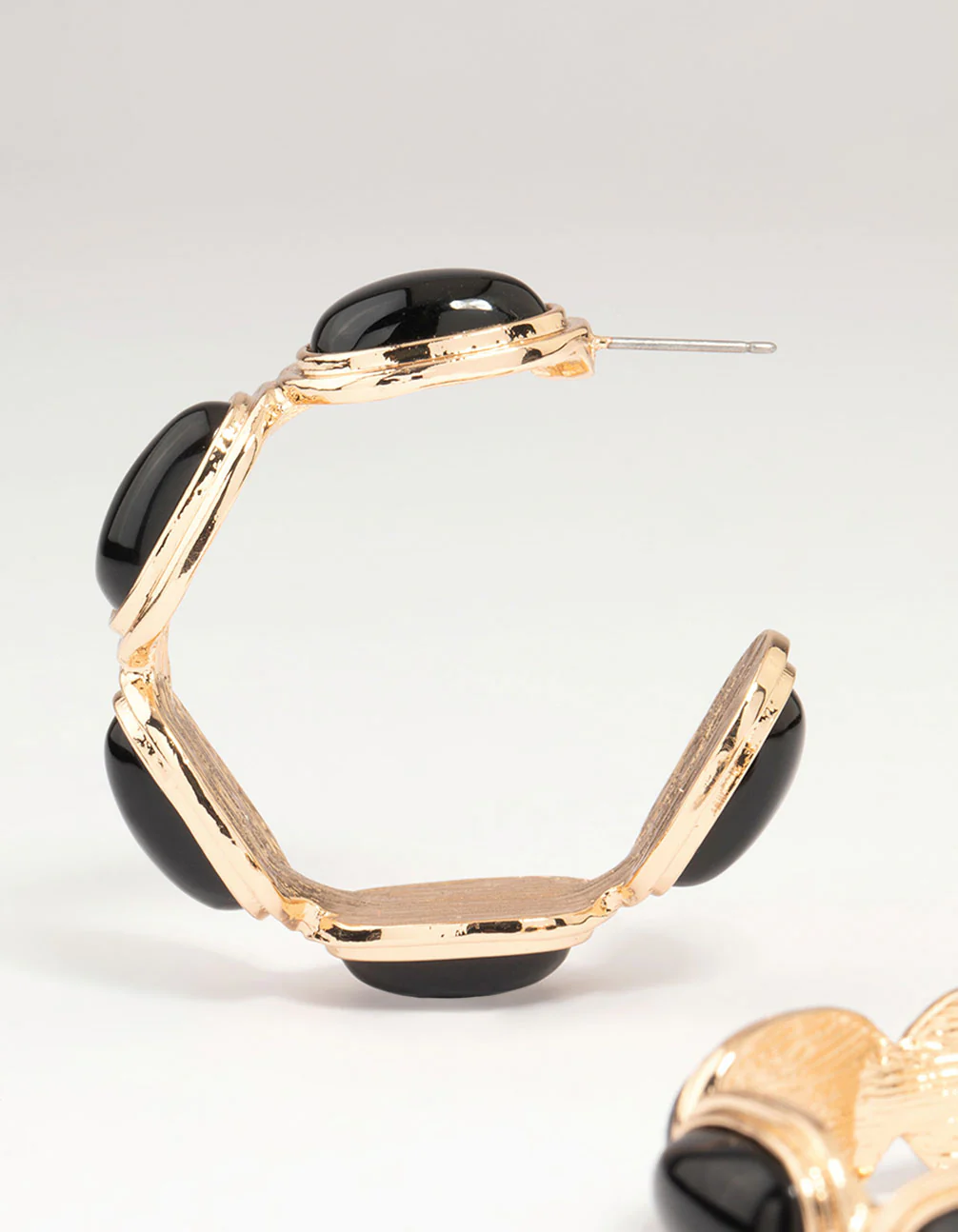 Gold Black Stone Hoop Earrings - Image 4