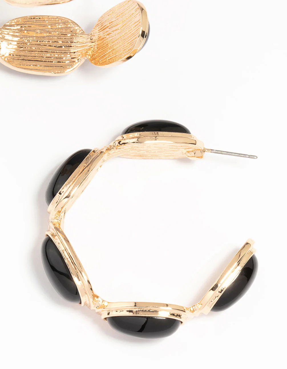 Gold Black Stone Hoop Earrings - Image 5