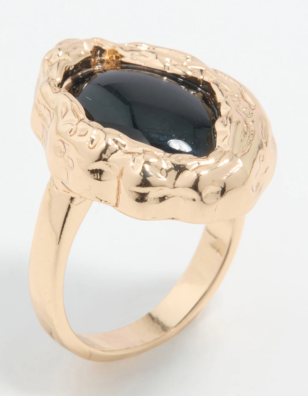 Gold Black Stone Molten Oval Ring - Image 2