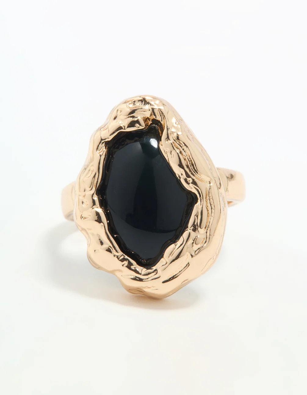 Gold Black Stone Molten Oval Ring - Image 3