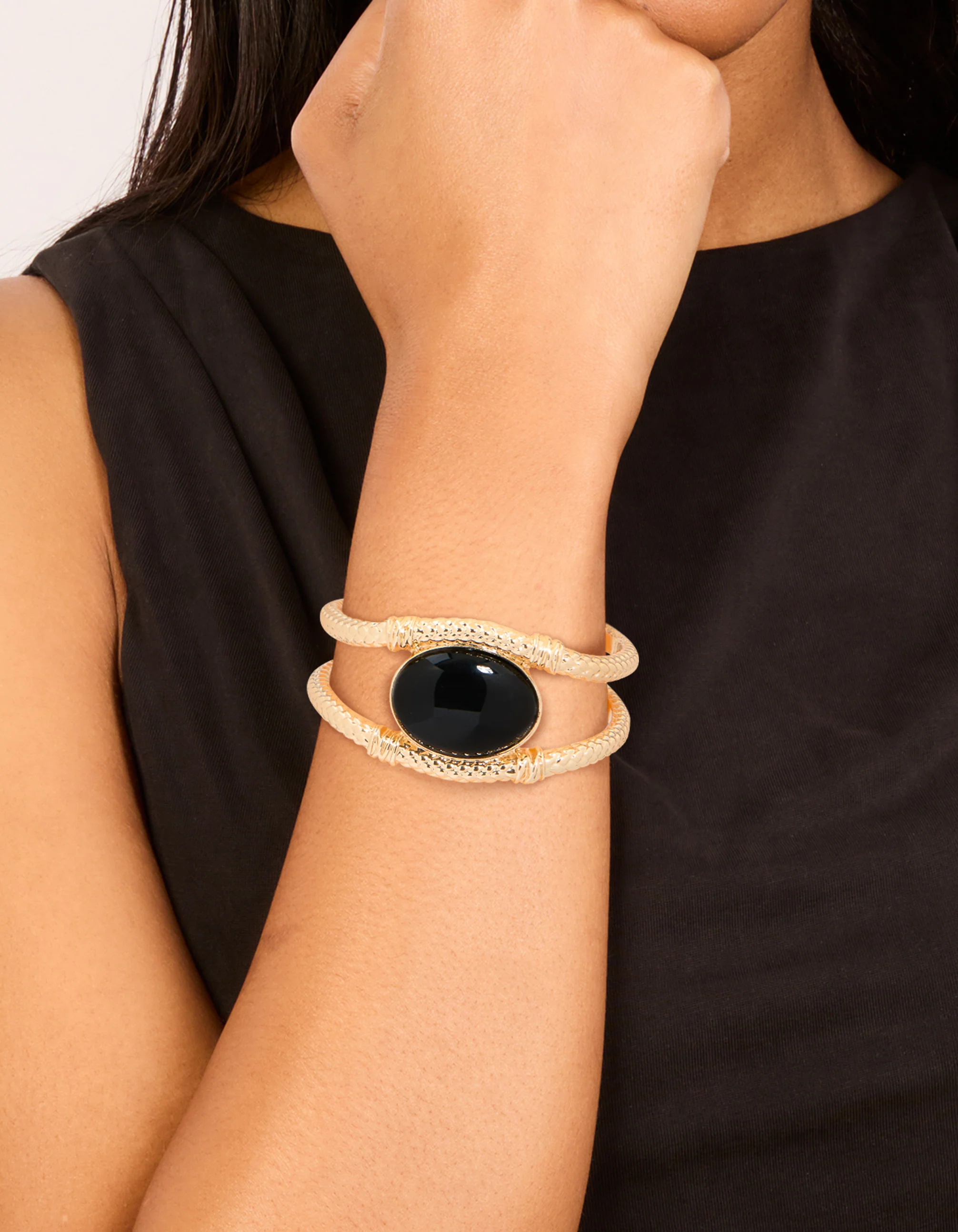 Gold Black Stone Textured Wrist Cuff - Image 2