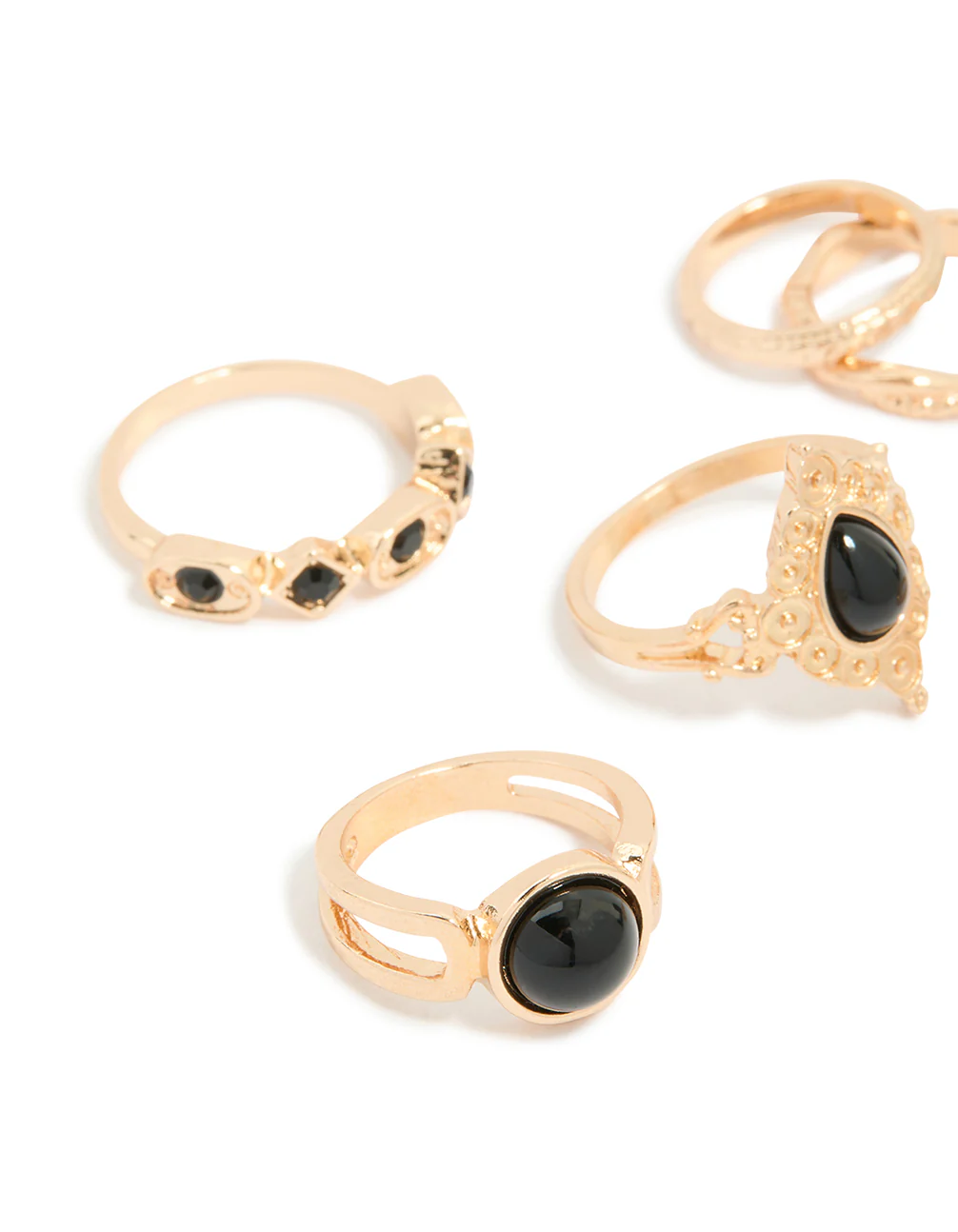 Gold Black Stone Twisted Vintage Evil Eye Rings 6-Pack - Image 2