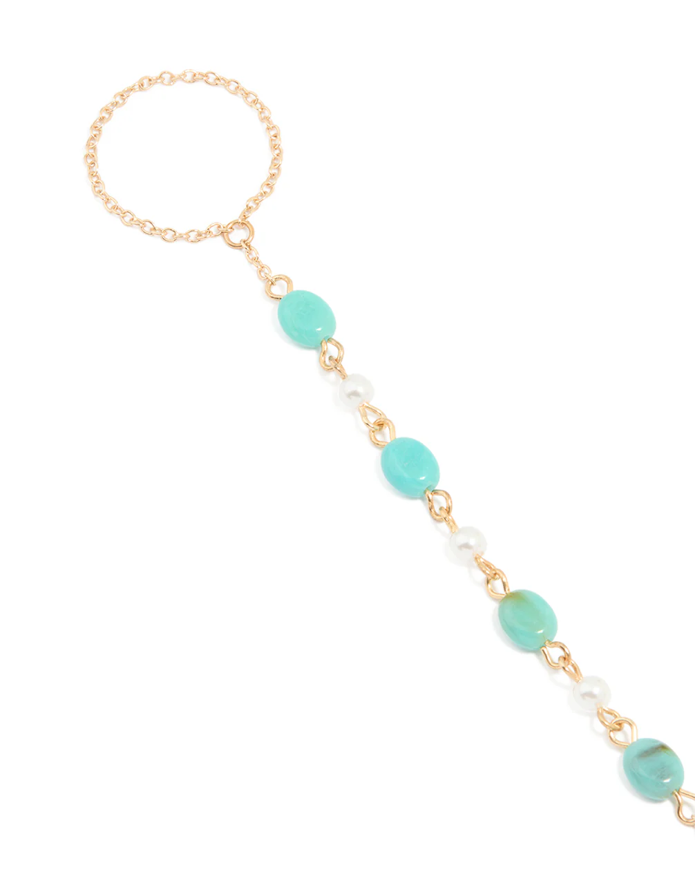 Gold Blue Bead & Pearl Hand Chain - Image 2