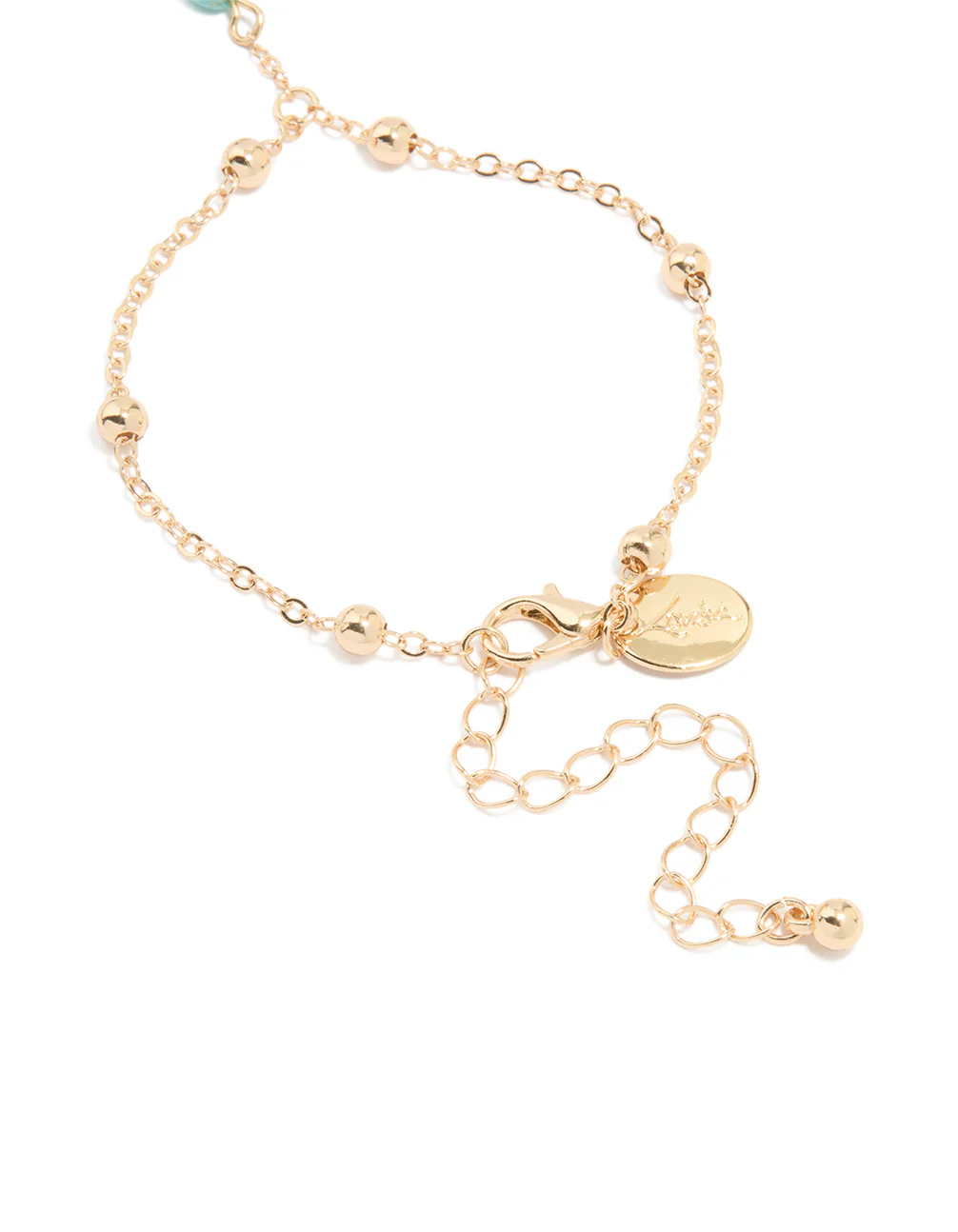 Gold Blue Bead & Pearl Hand Chain - Image 3