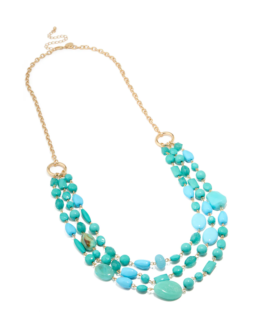 Gold Blue Beaded Layered Necklace - Image 2