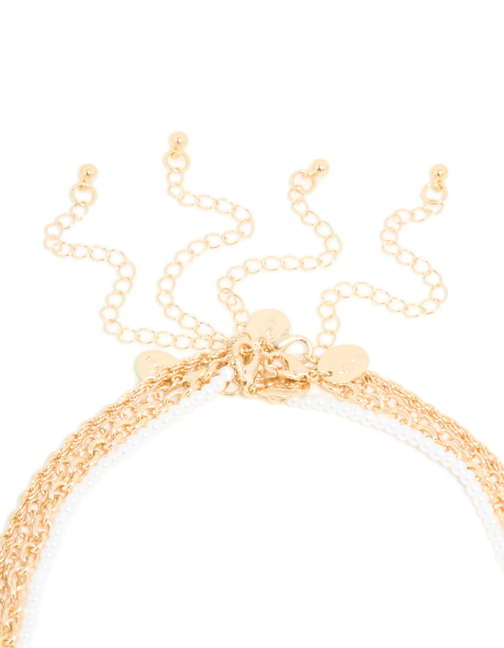 Gold Blue Beaded & Pearl Chain Layered Necklace - Image 3