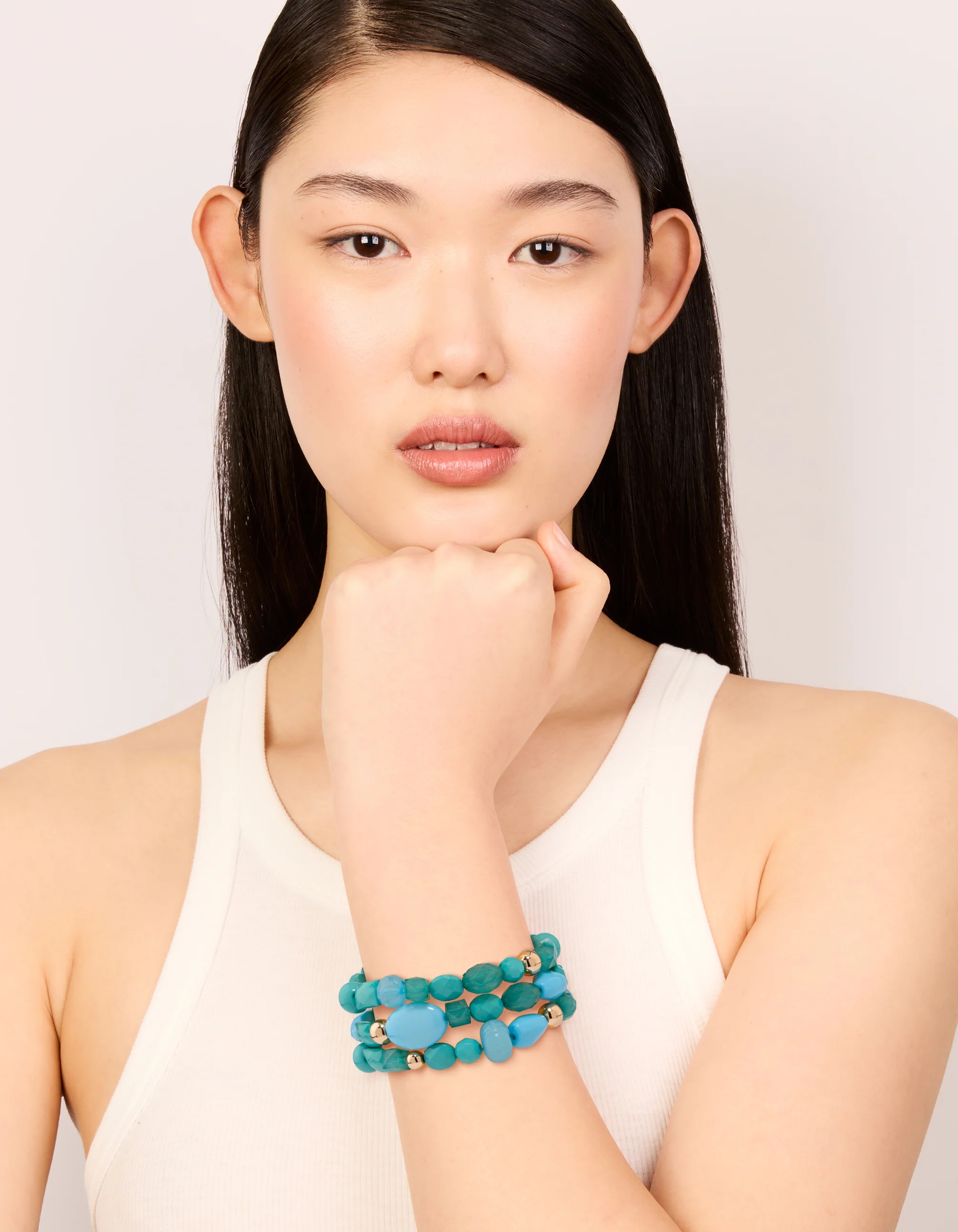Gold Blue Beaded Stretch Bracelets 3-Pack - Image 3