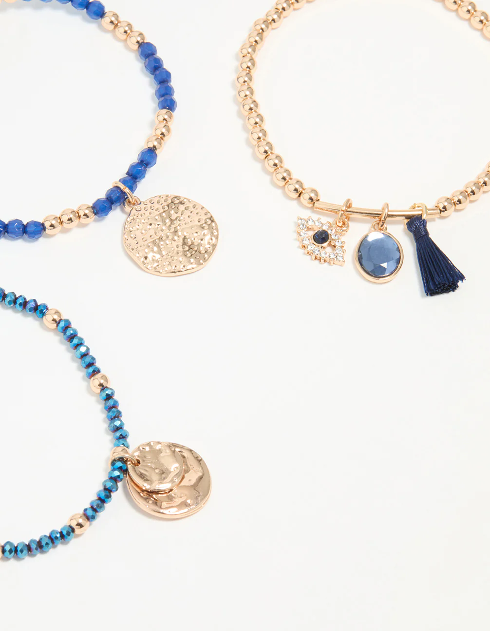 Gold Blue Beaded Stretch Bracelets 5-Pack - Image 2
