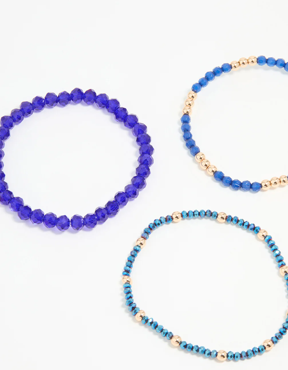 Gold Blue Beaded Stretch Bracelets 5-Pack - Image 3