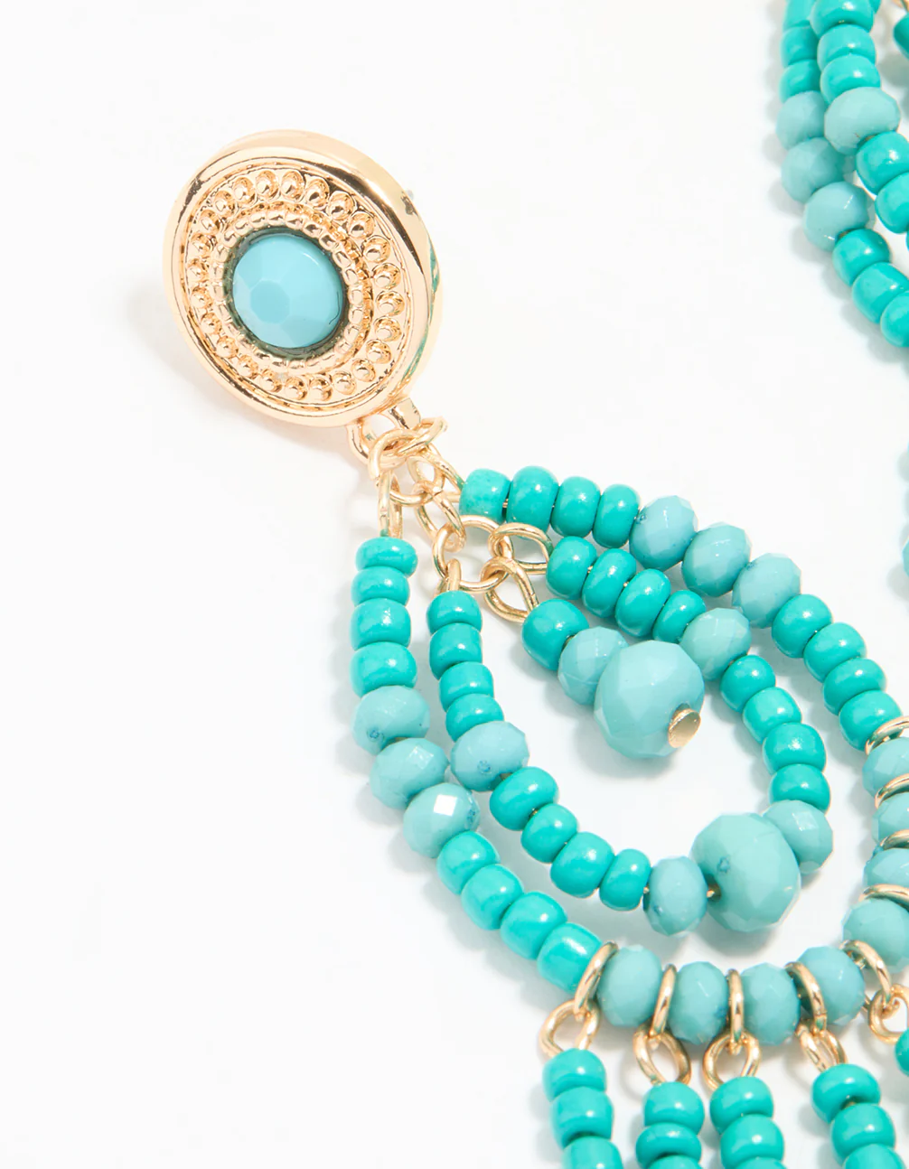 Gold Blue Beaded Teardrop Drop Earrings - Image 4