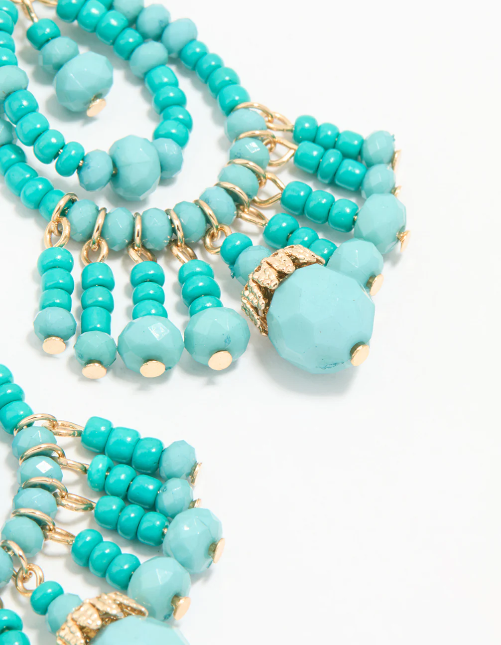 Gold Blue Beaded Teardrop Drop Earrings - Image 5