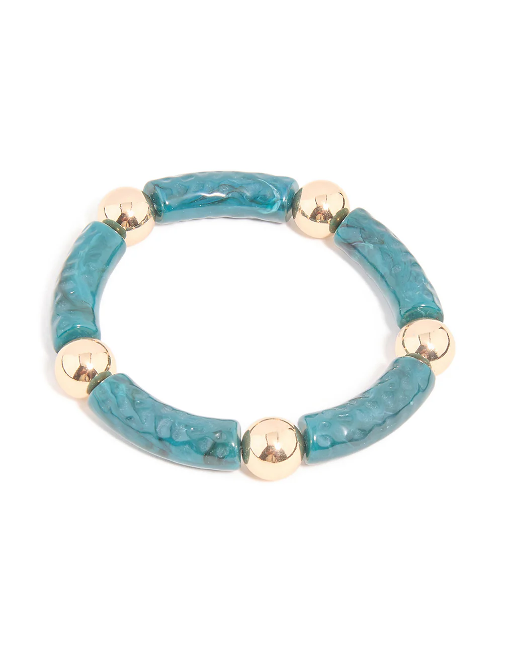 Gold & Blue Beaded Textured Stretch Bracelets 2-Pack - Image 2