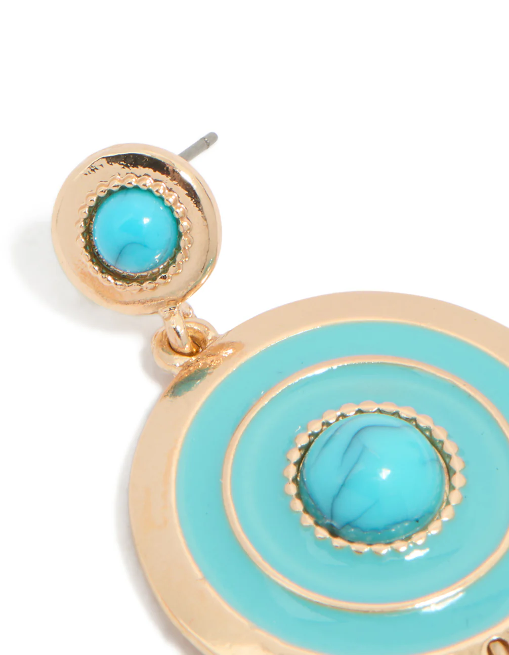 Gold Blue Enamel & Blue Beaded Round Drop Earrings - Image 5