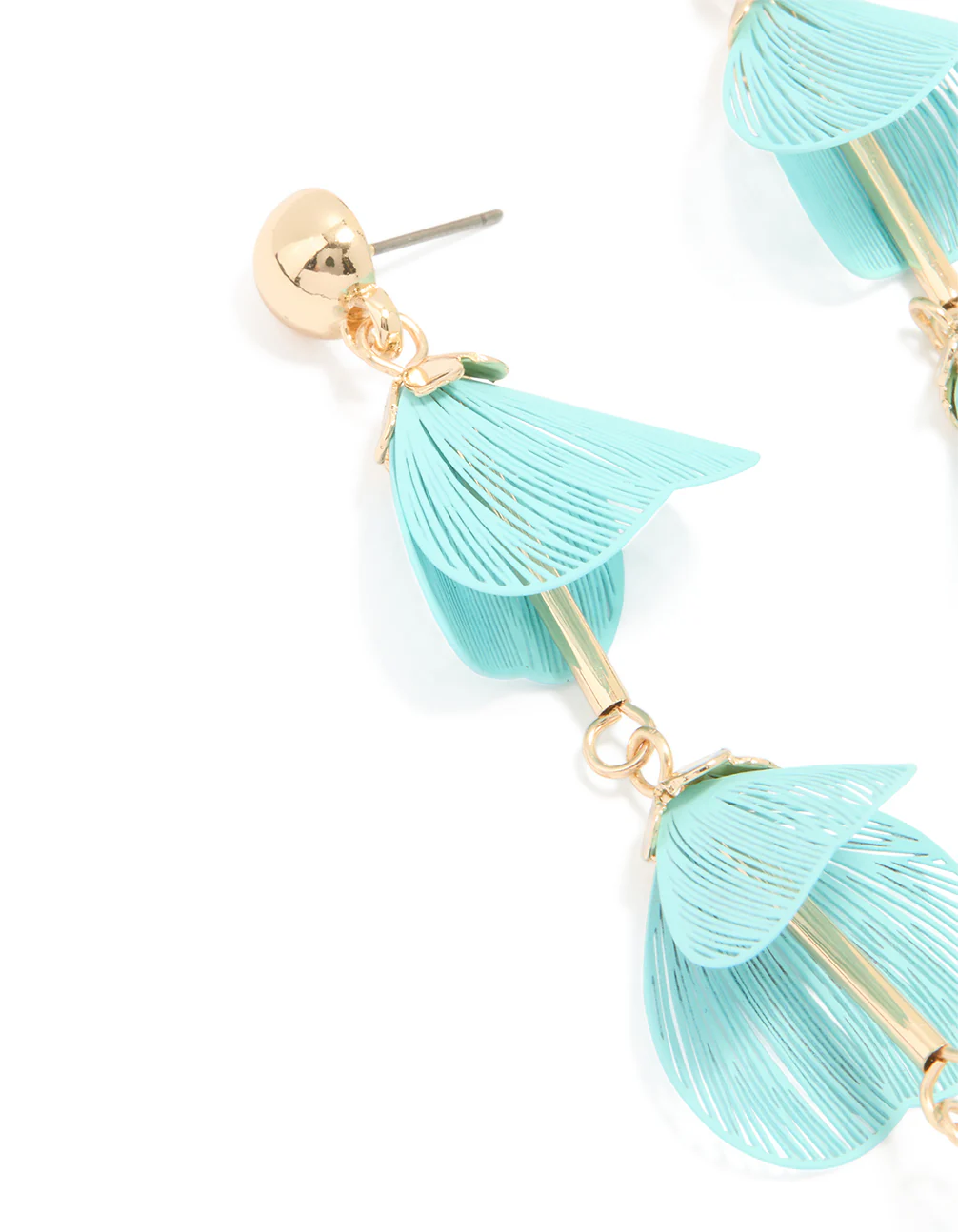 Gold Blue Filigree Flower Drop Earrings - Image 2