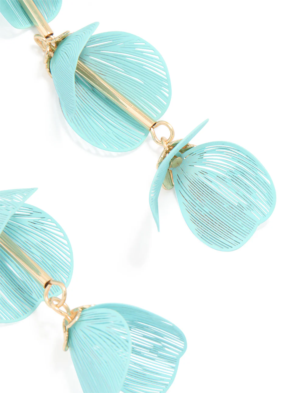 Gold Blue Filigree Flower Drop Earrings - Image 3