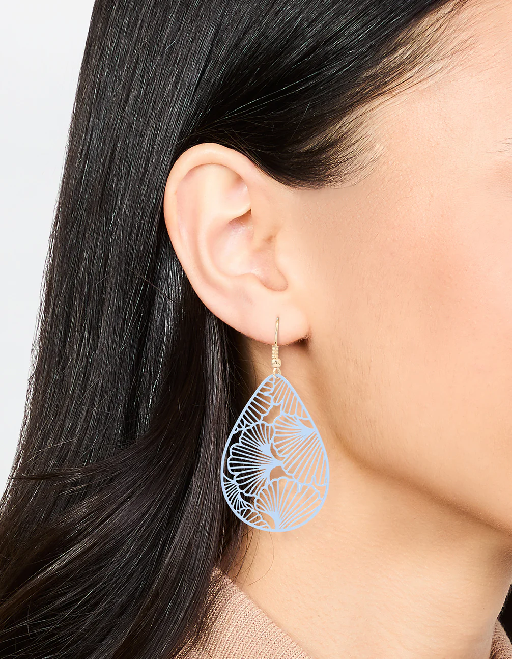 Gold Blue Filigree Pear Drop Earrings - Image 2