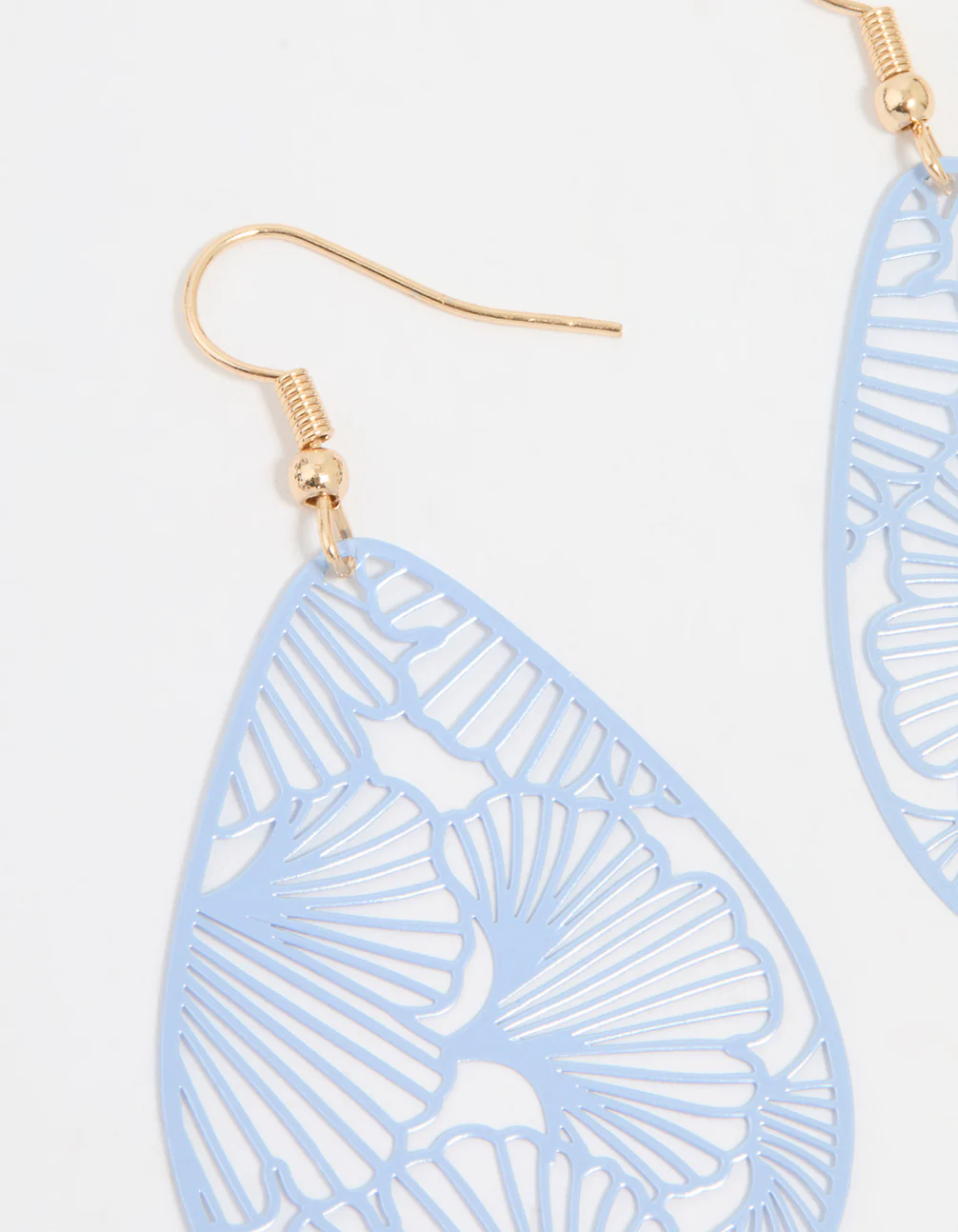 Gold Blue Filigree Pear Drop Earrings - Image 4