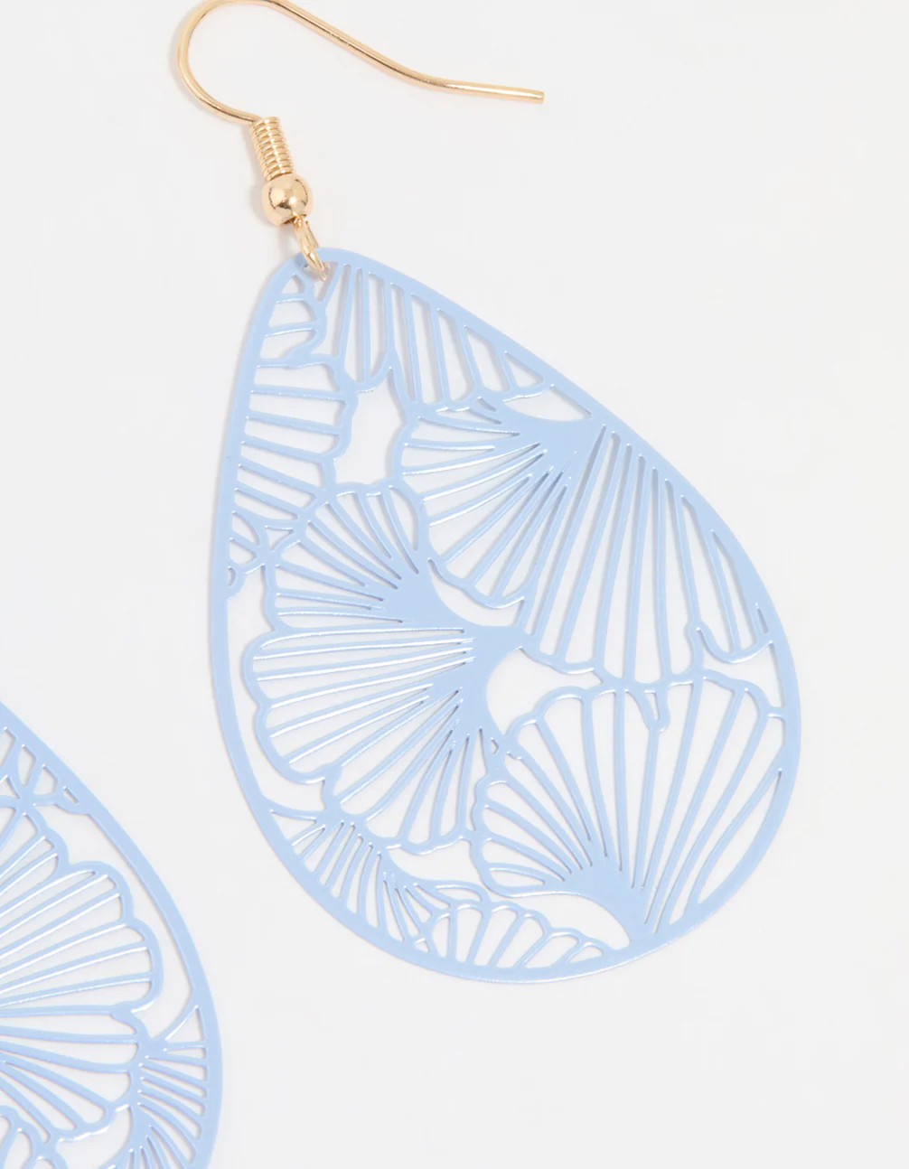Gold Blue Filigree Pear Drop Earrings - Image 5