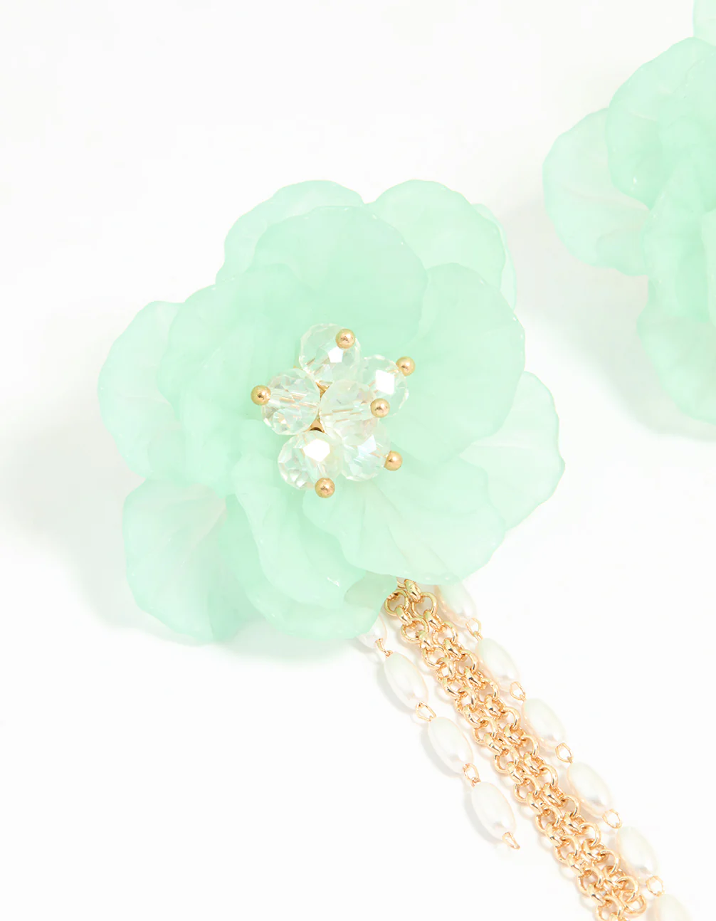 Gold Blue Flower Chain Drop Earrings - Image 4