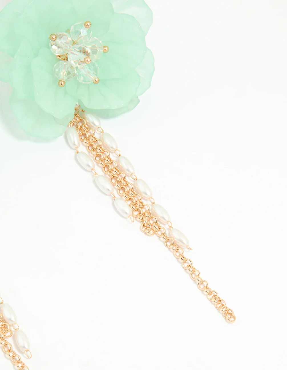 Gold Blue Flower Chain Drop Earrings - Image 5