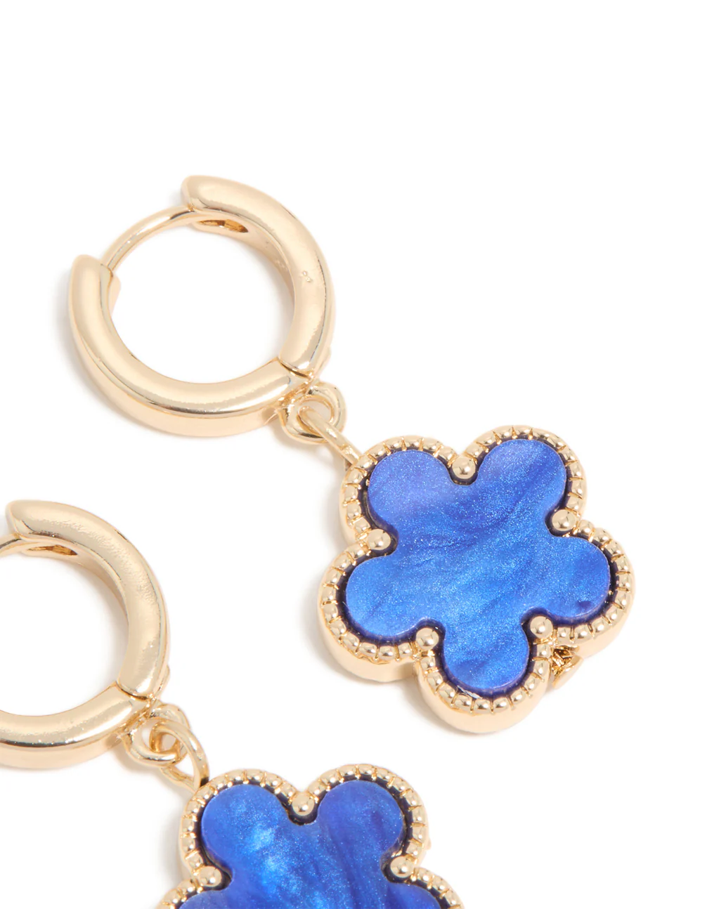 Gold Blue Flower Drop Huggie Earrings - Image 5