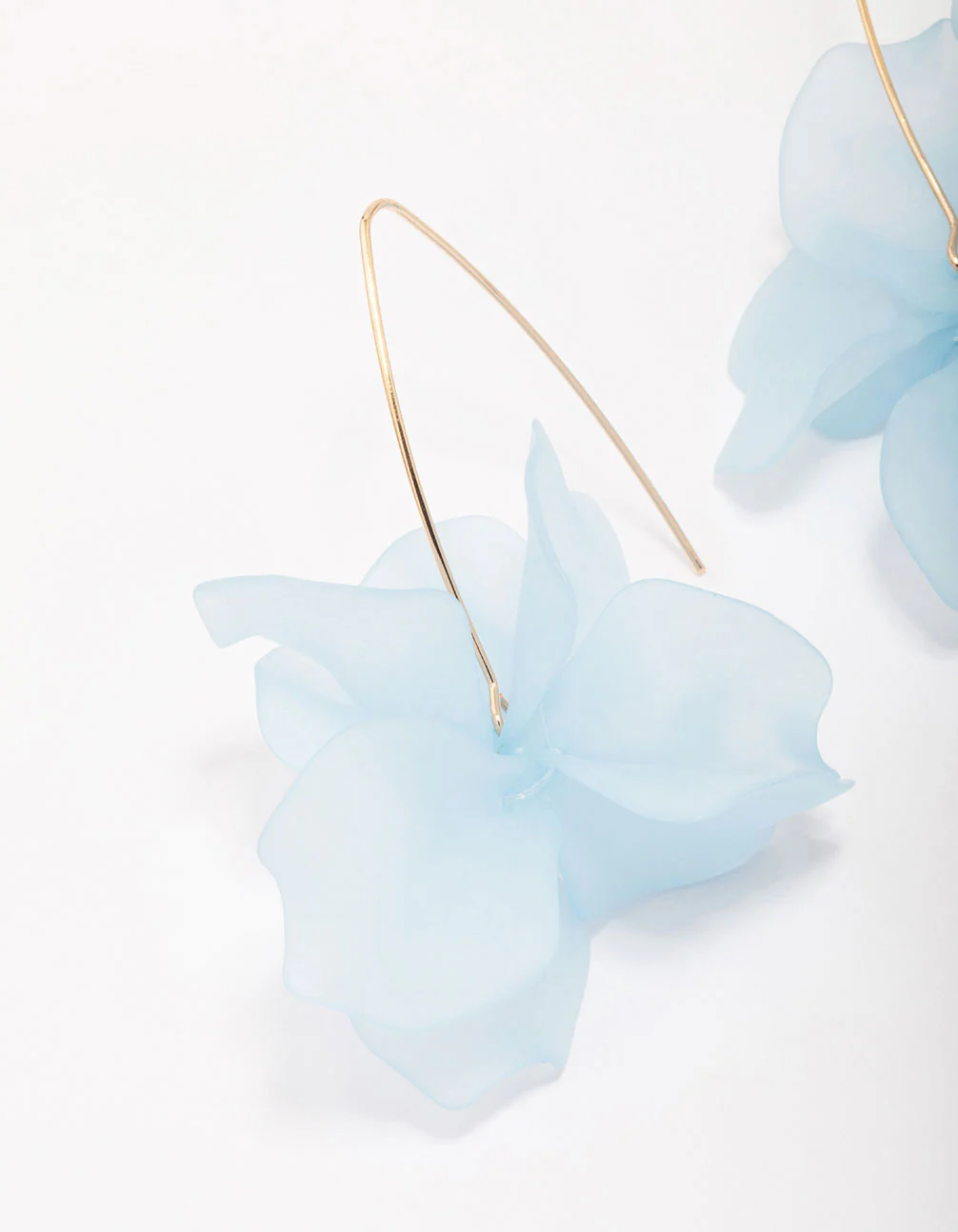 Gold Blue Frosted Flower Drop Earrings - Image 2