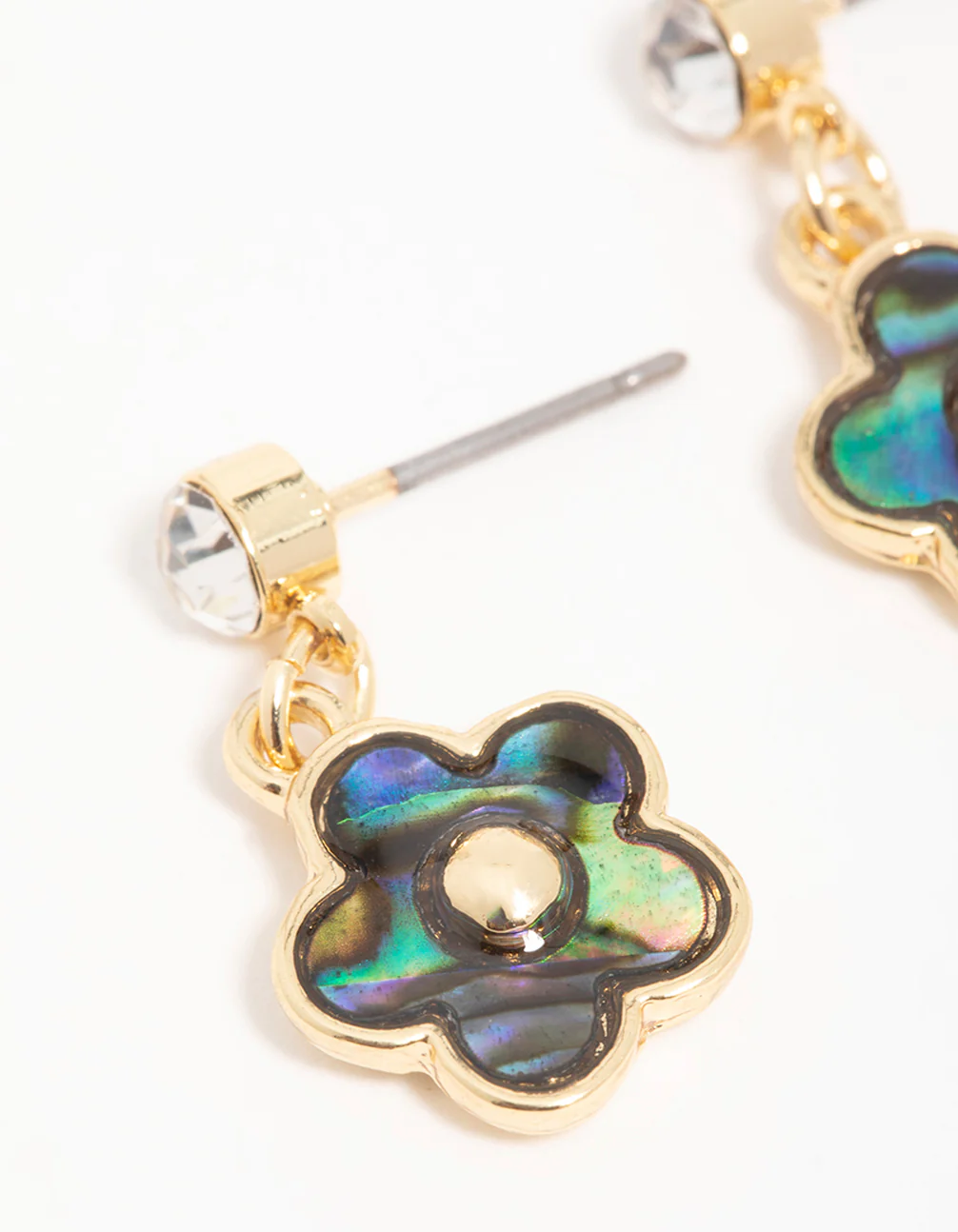 Gold Plated Blue & Green Bubble Flower Drop Earrings - Image 2