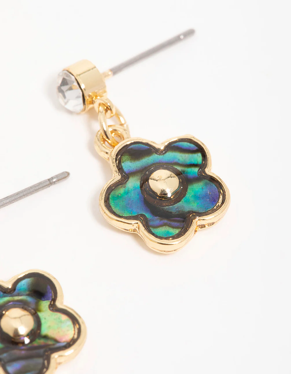 Gold Plated Blue & Green Bubble Flower Drop Earrings - Image 3