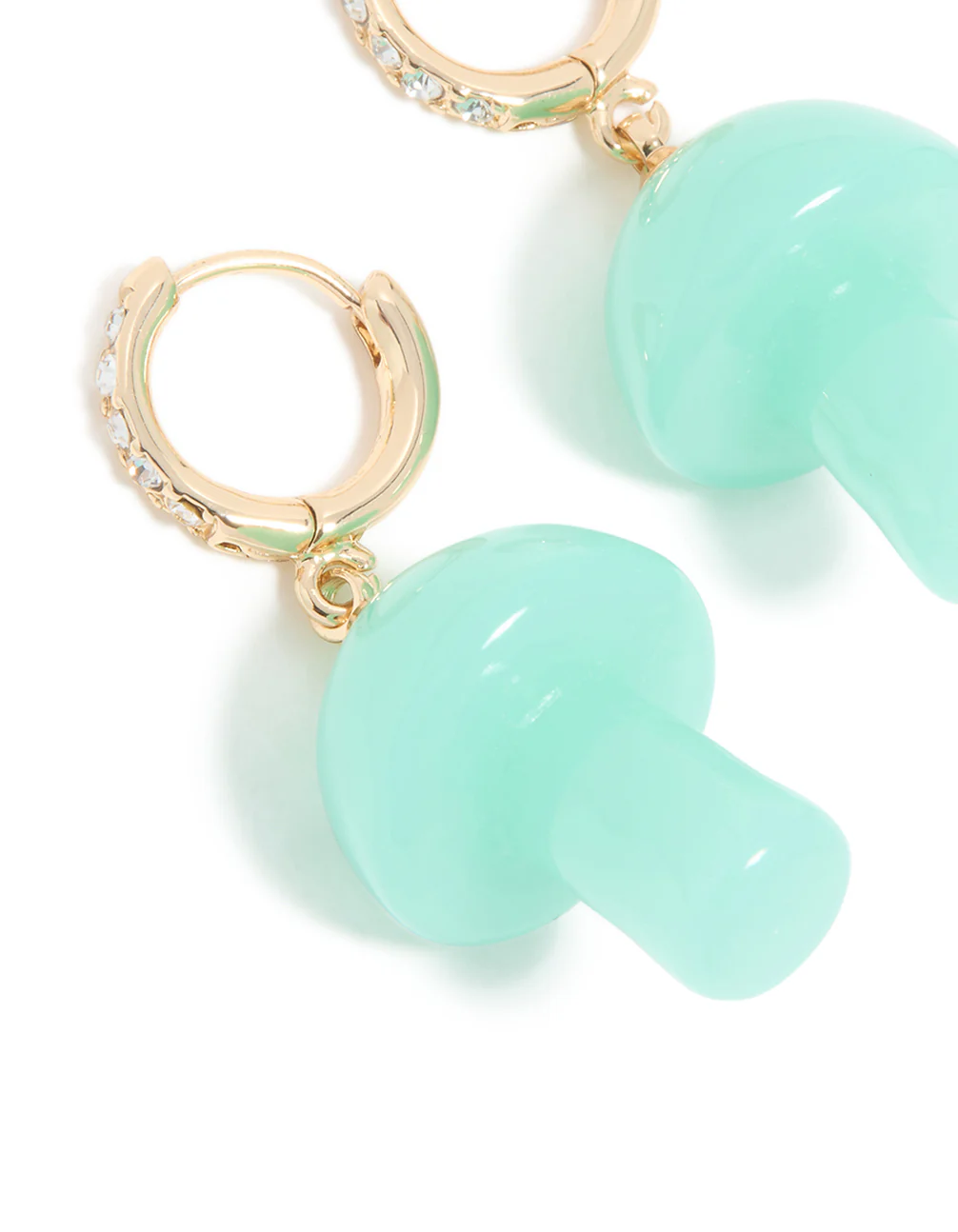 Gold Blue Mushroom Drop Huggie Earrings - Image 4
