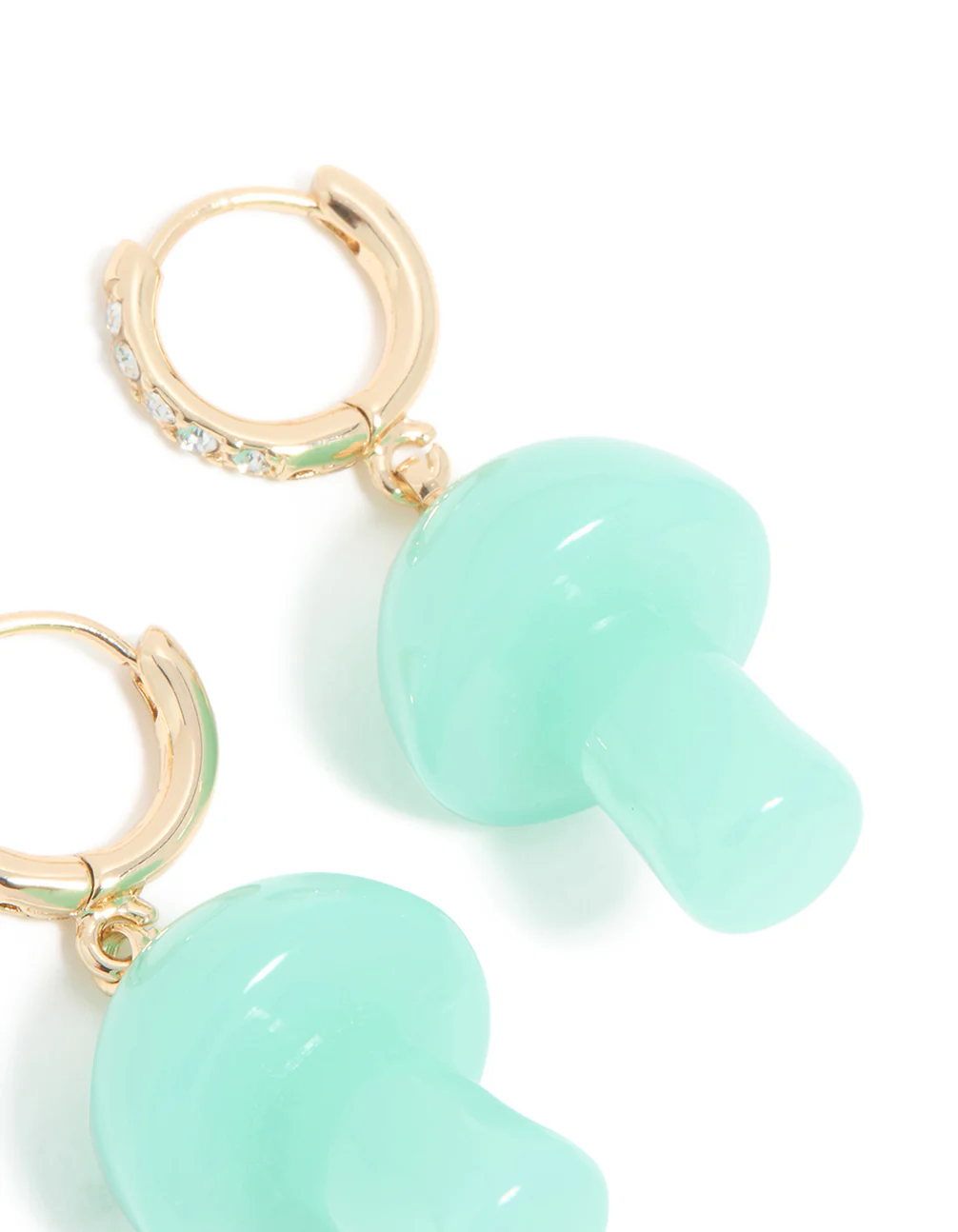 Gold Blue Mushroom Drop Huggie Earrings - Image 5