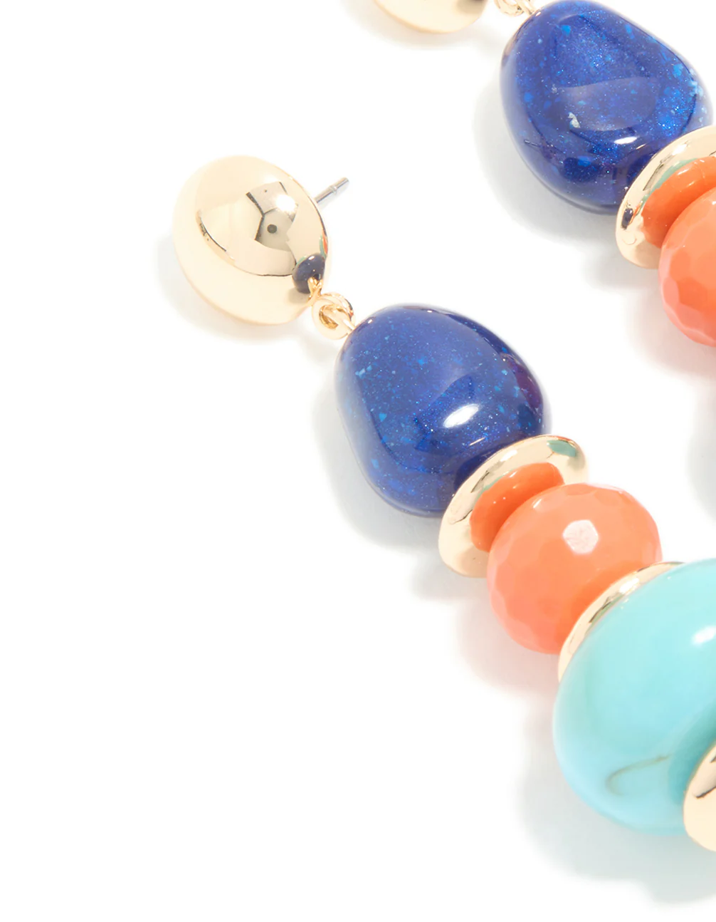 Gold Blue & Orange Acrylic Beaded Drop Stud Earrings - Image 4