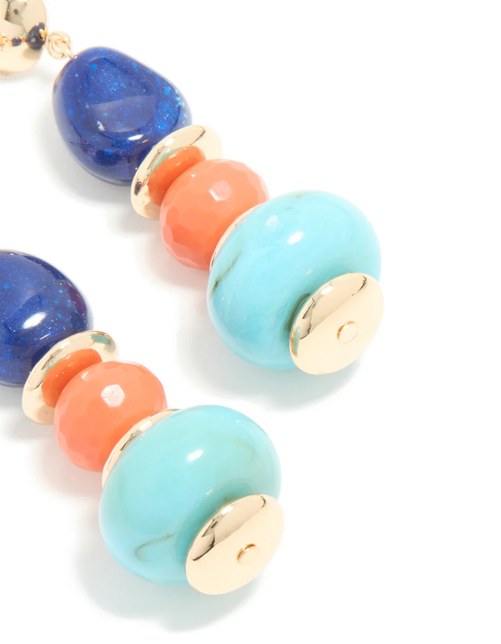 Gold Blue & Orange Acrylic Beaded Drop Stud Earrings - Image 5
