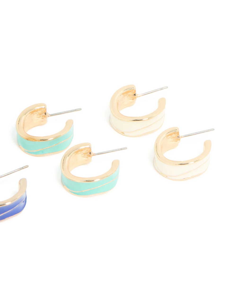 Gold Blue & Pink Enamel Wide Hoop Earrings 4-Pack - Image 3