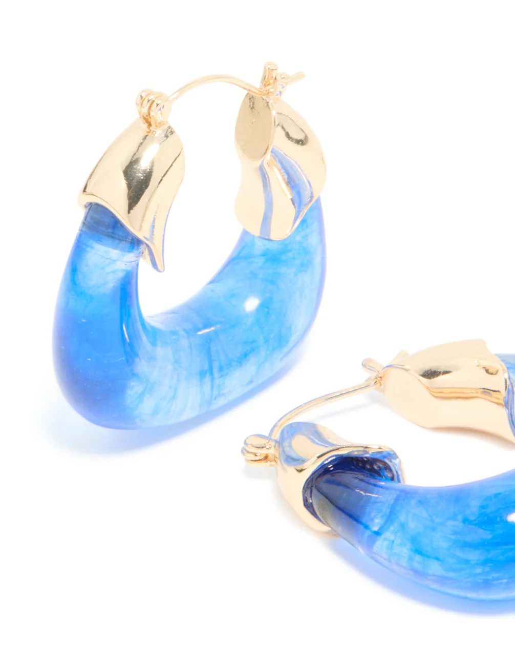 Gold & Blue Resin Square Hoop Earrings. - Image 4