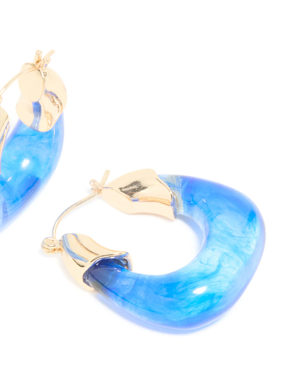 Gold & Blue Resin Square Hoop Earrings. - Image 5