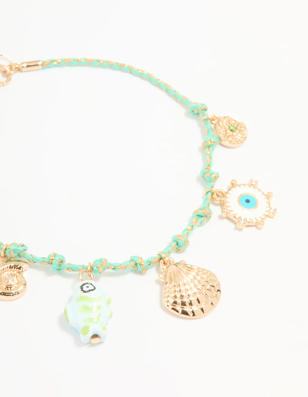 Gold Blue Rope Shell Charm & Chain Anklets 2-Pack - Image 3