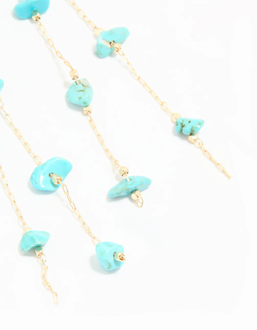 Gold Blue Semi Precious Stone Statement Chain Drop Earrings - Image 5