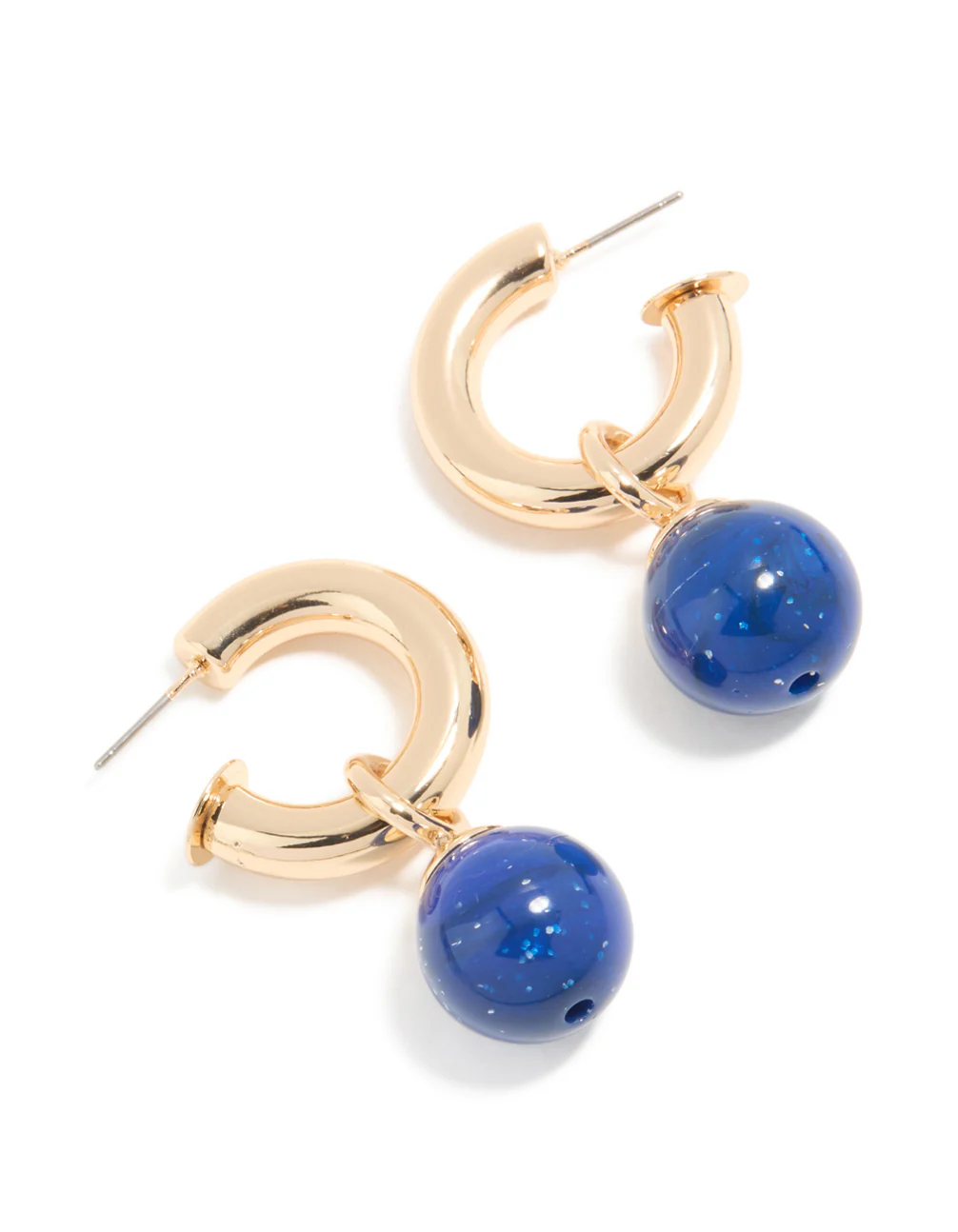 Gold & Blue Small Beaded Open Hoop Earrings - Image 2