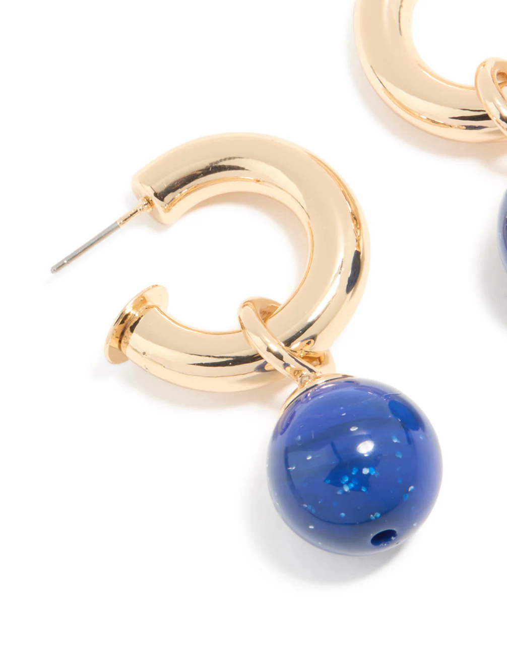 Gold & Blue Small Beaded Open Hoop Earrings - Image 4