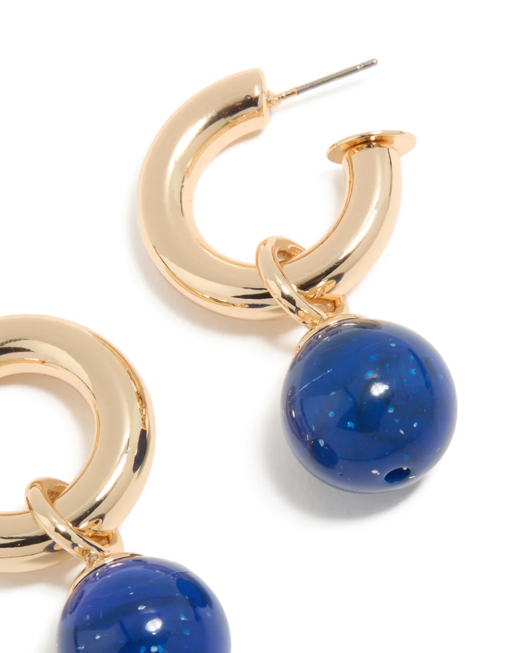 Gold & Blue Small Beaded Open Hoop Earrings - Image 5
