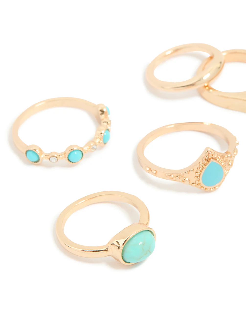 Gold Blue Stone & Band Rings 6-Pack - Image 2