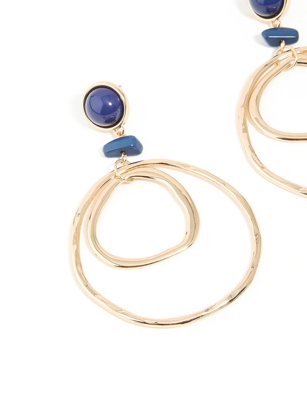 Gold Blue Stone Double Hoop Earrings - Image 2