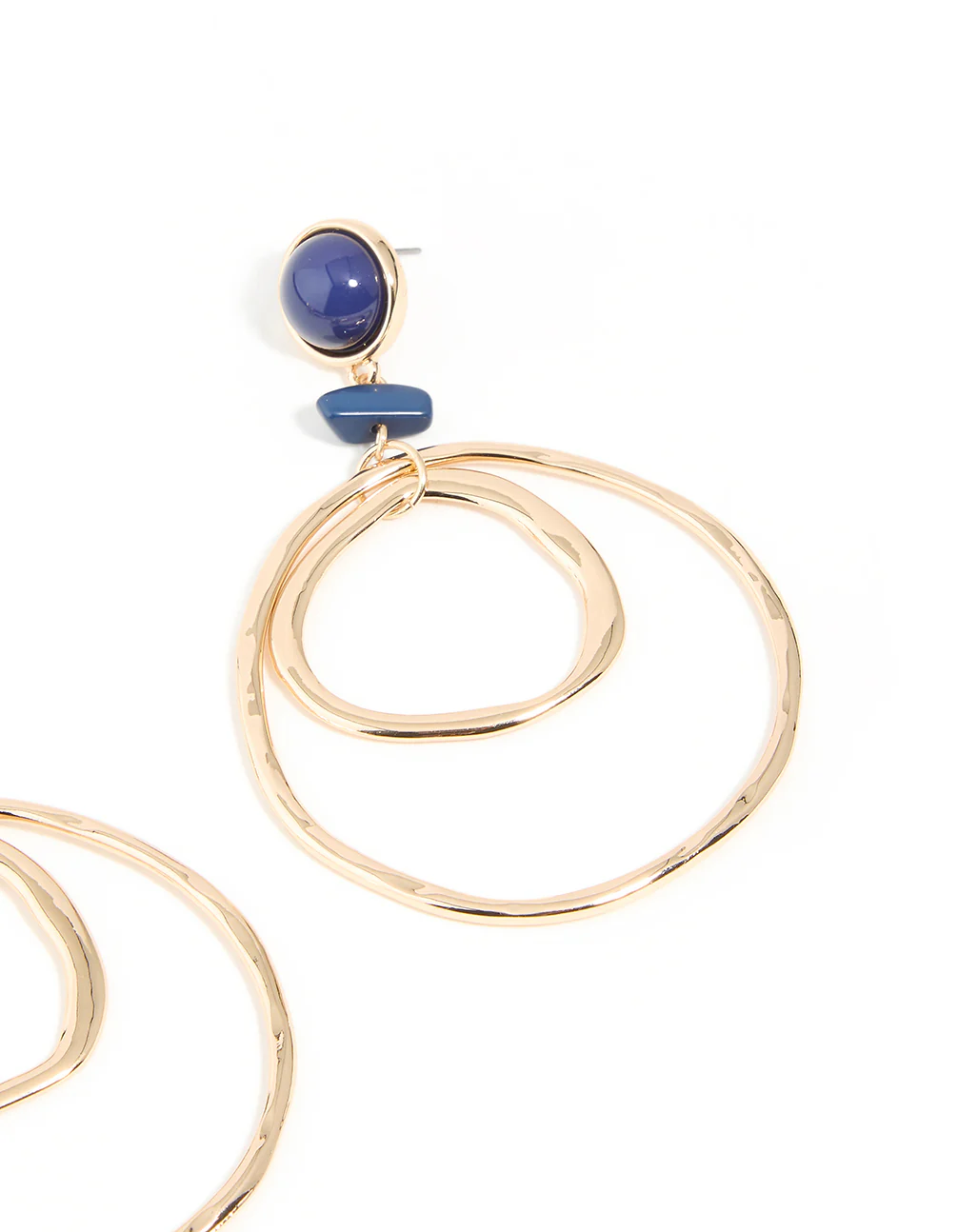 Gold Blue Stone Double Hoop Earrings - Image 3