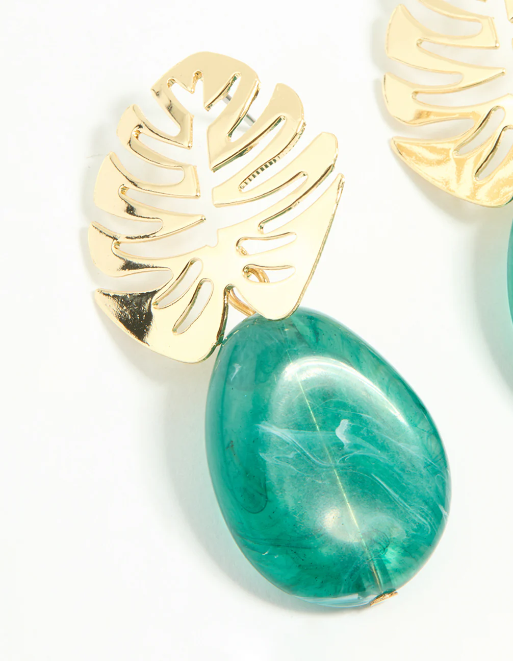 Gold Blue Stone Leaf Drop Earrings - Image 4