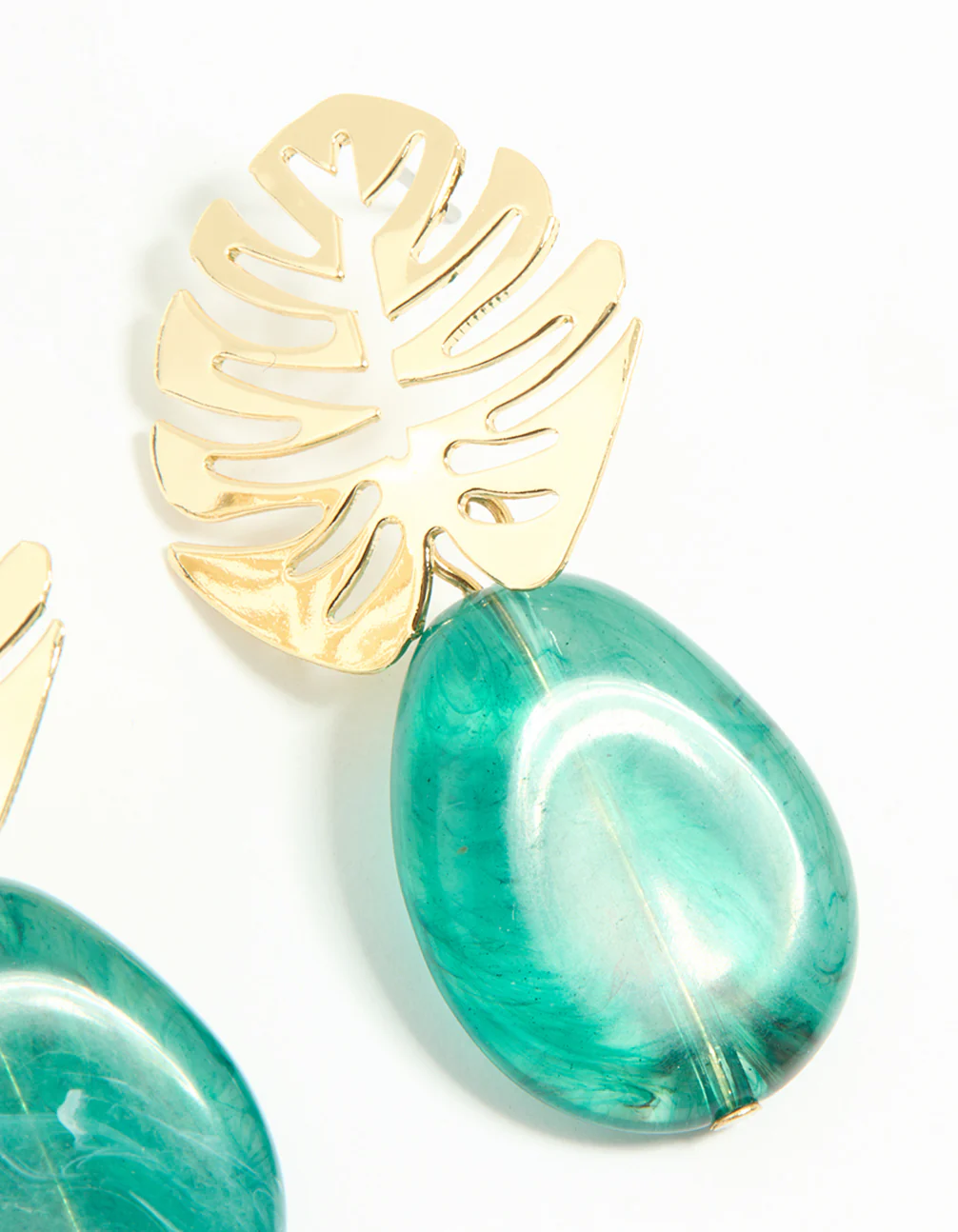 Gold Blue Stone Leaf Drop Earrings - Image 5